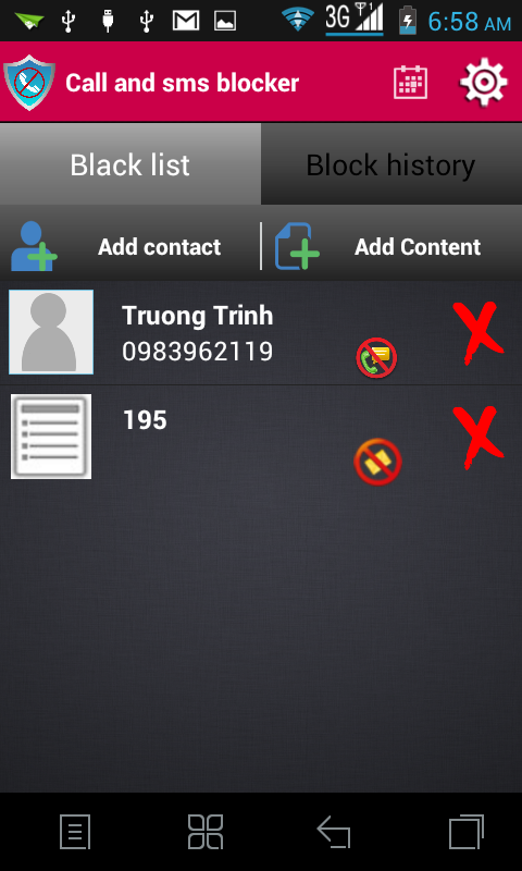 Android application block call and sms screenshort