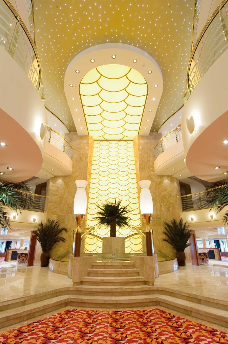 Even the airy reception area on MSC Orchestra showcases the ship's distinctive Italian heritage.