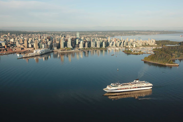 A Celebrity Cruise ship coming into port in Vancouver, British Columbia