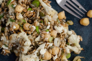 Sprouted Rye Berries and Roasted Cauliflower Bowl