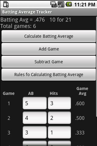 My Baseball Stats Calculator Screen 2