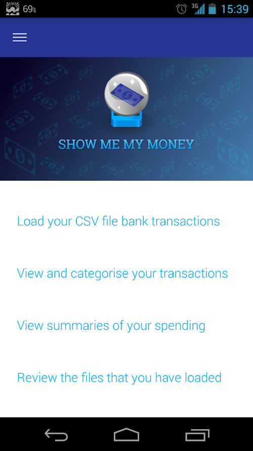 Android application Show Me My Money screenshort