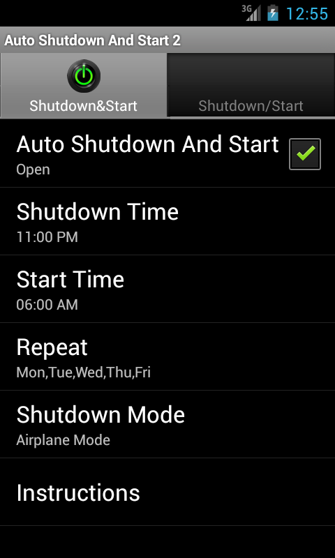 Android application Auto Shutdown And Start 2 screenshort