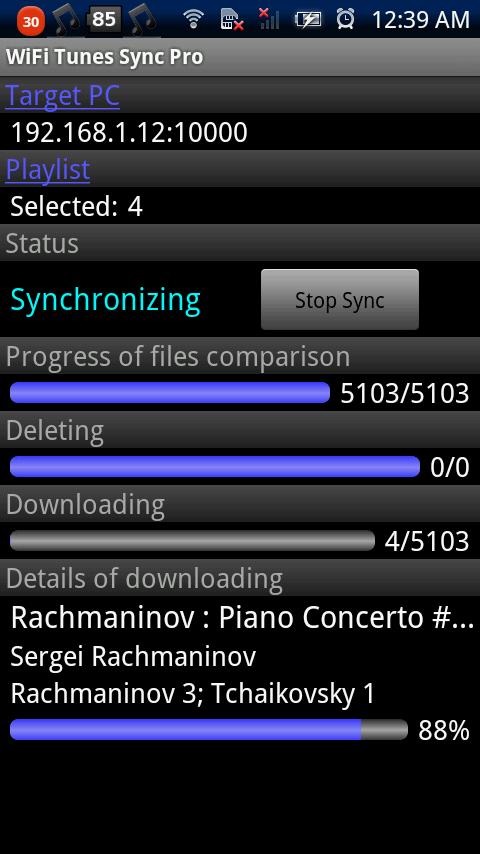 Android application WiFi Tunes Sync Pro screenshort