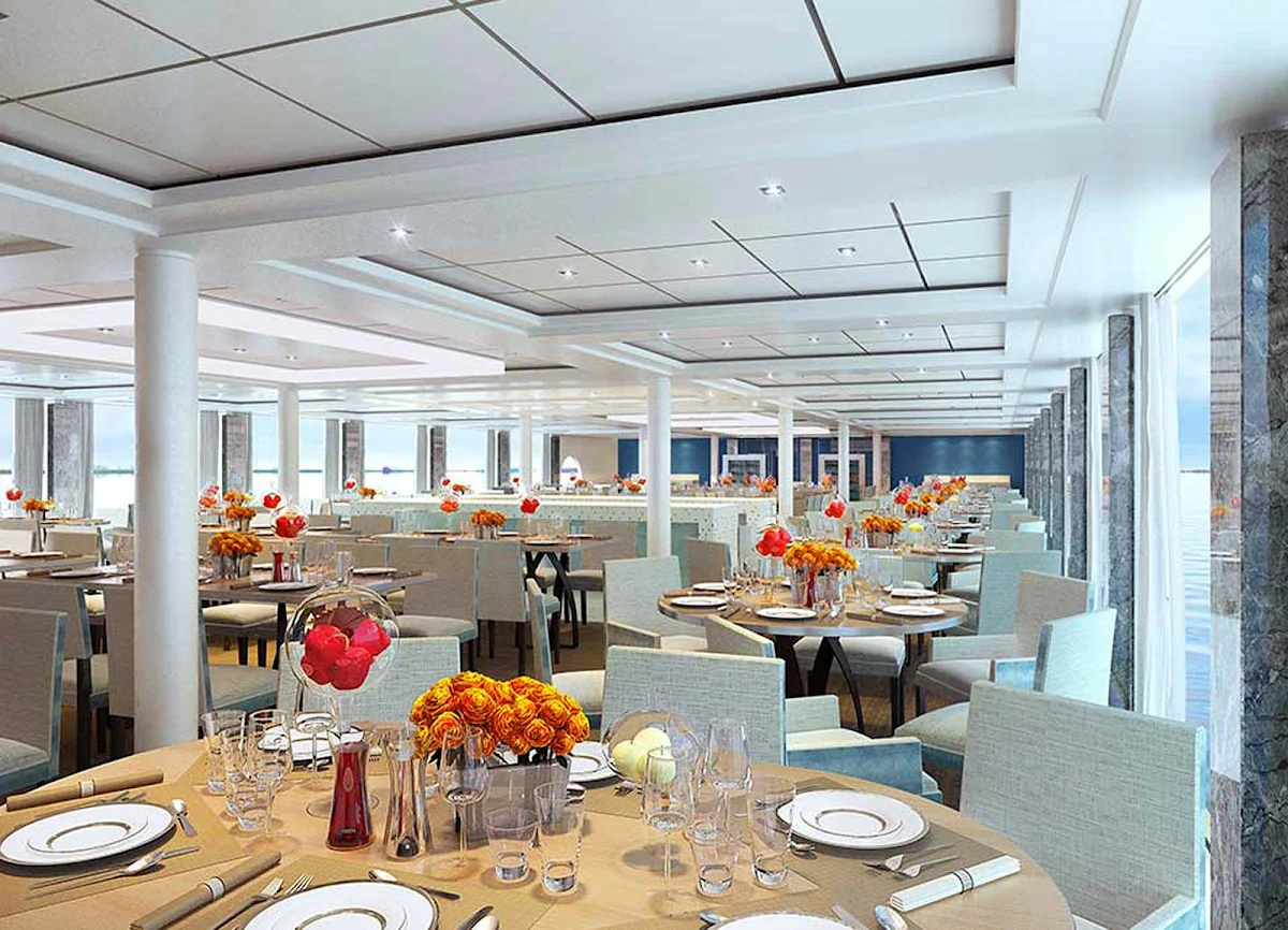 Viking-Longship-Restaurant-3 - Enjoy contemporary cusine in a light-filled setting as you take in Europe's breathtaking views aboard a Viking River cruise ship.