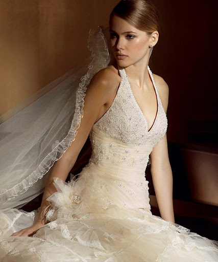 v-neck white bridal gown