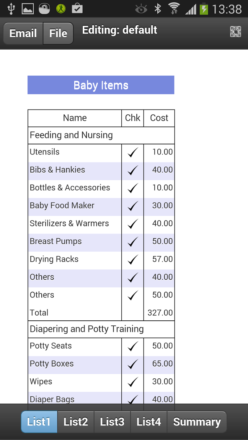 Baby Shopping Lists Screen 1