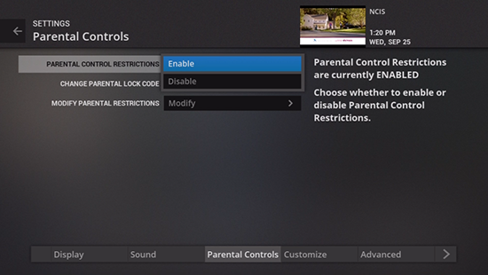 Disable parental controls on legacy Fiber TV