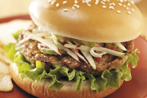 Buffalo Chicken Burgers with Tangy Slaw