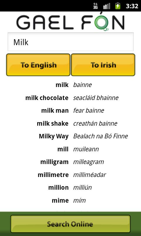 Android application Gaelfon Irish Translator screenshort