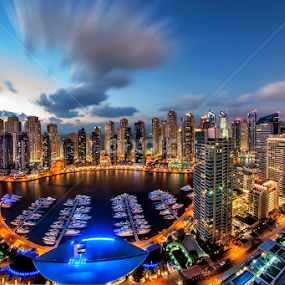 Dubai Marina Dusk by Andrew Madali - City,  Street & Park Vistas