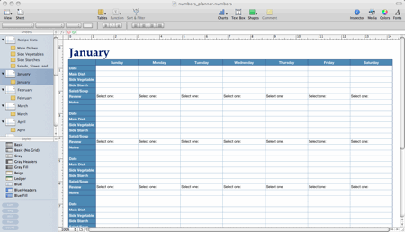A spreadsheet-based meal planner designed in Apple Numbers.