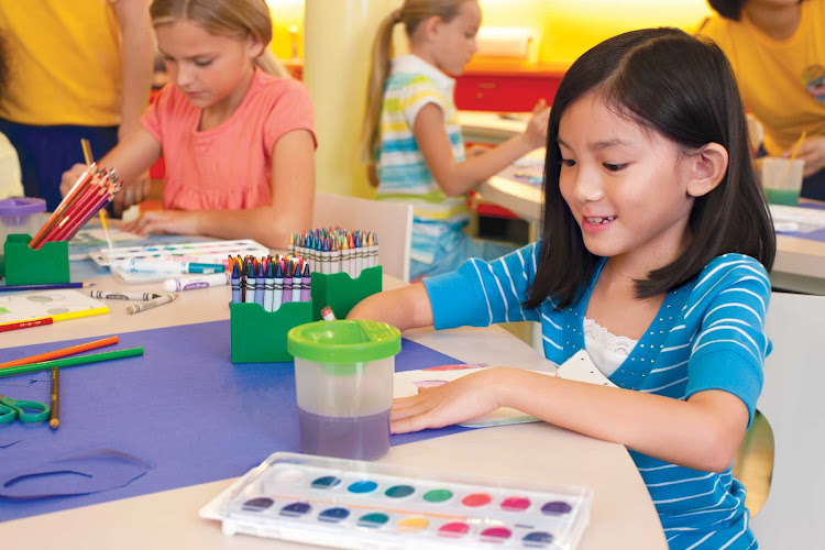 Kids will have a good time exploring the world of color and creativity in Imagination Studio on deck 14 of Allure of the Seas. 