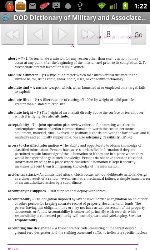 DOD Dictionary and Terms Screen 1