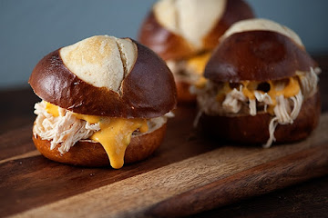 Beer Cheese Chicken Pretzel Sliders