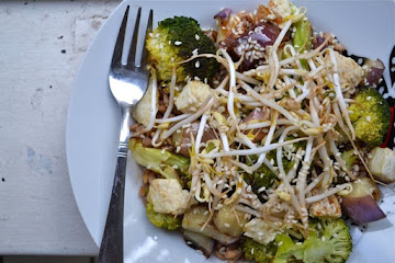 Roasted Vegetable and Farro Bowl with Miso Dressing