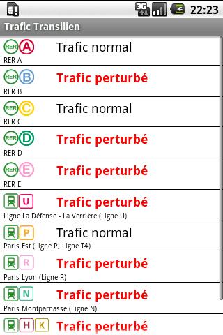 Android application Trafic Transilien screenshort