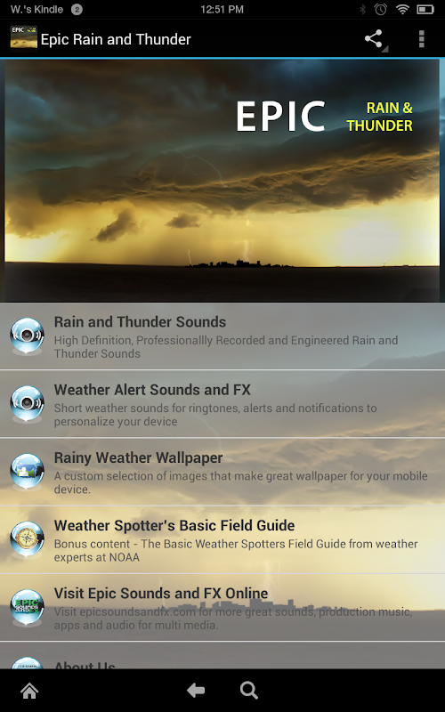 Android application Epic Rain &amp; Thunder Sounds screenshort
