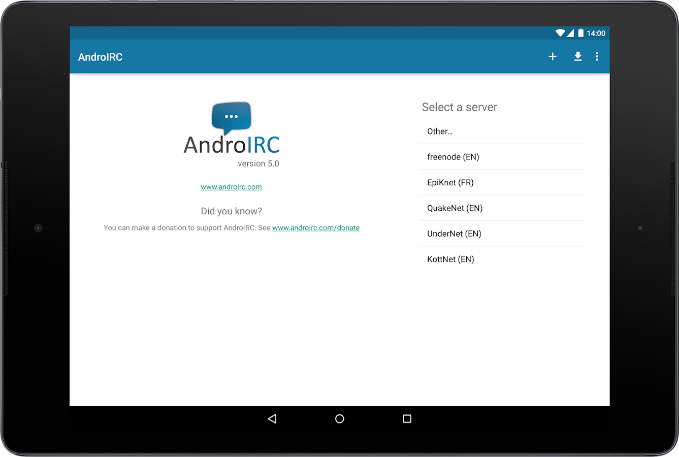   AndroIRC – Capture d'écran 