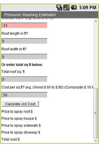 Pressure Washing Estimator Screen 2