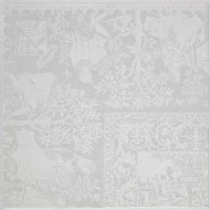 Fragment van een tafellaken van linnendamast met voorstelling: geschiedenis van Susanna; rand met muzikanten en vrouwen, in de hoek het wapen van Egmond-Lannoy