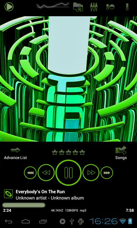 Android application Poweramp skin TRON GREEN screenshort