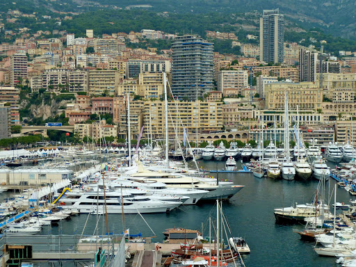 Super-yachts in the marina for the Monaco Yacht Show.