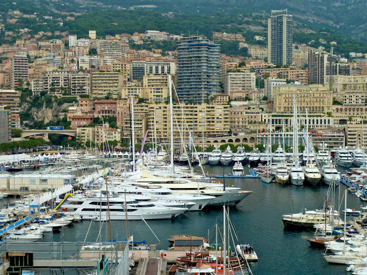 Super-yachts in the marina for the Monaco Yacht Show.