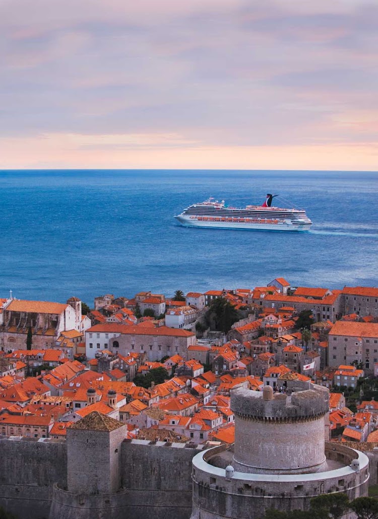 Carnival Freedom sails along the picturesque coast of Dubrovnik, Croatia. 