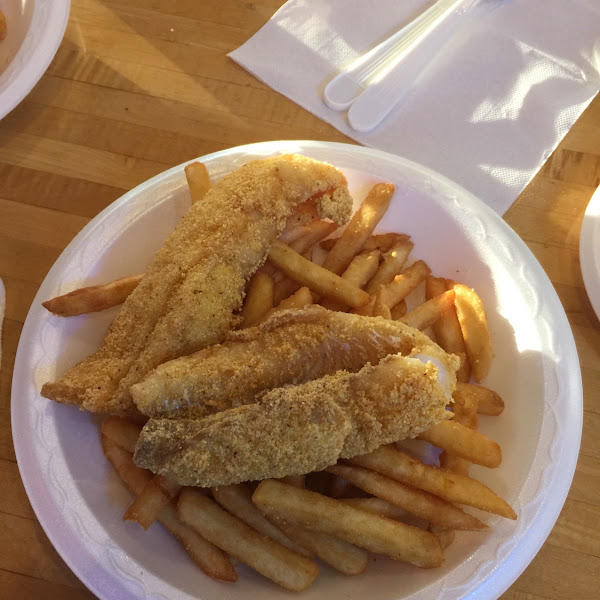 Gluten free cornmeal and rice flour breaded fish and chips