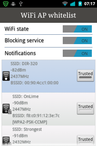 WiFi AP whitelist