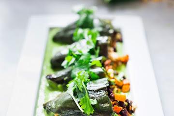 Vegan Stuffed Poblanos with Avocado Crema