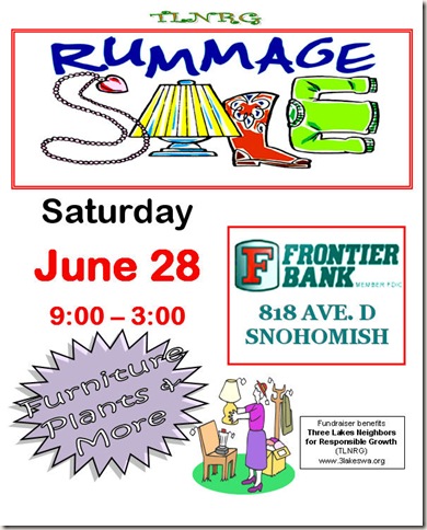 Three Lakes Neighbors for Responsible Growth will be having a rummage sale 