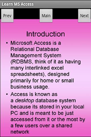 Android application Learn MS Access screenshort