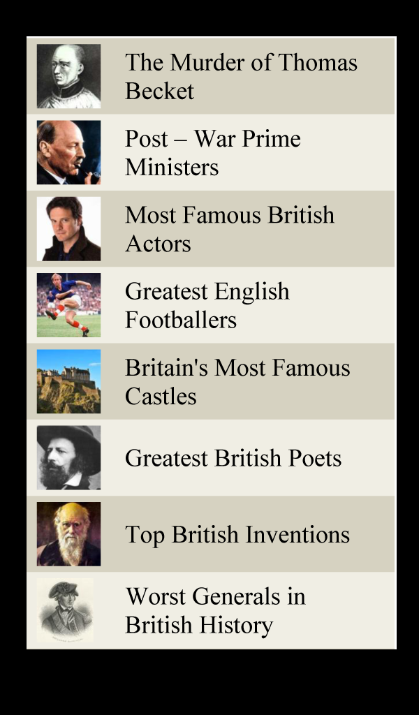 British History Lists Screen 2