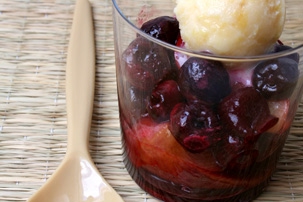 White Chocolate and Fresh Ginger Ice Cream with Nectarine and Cherry Compote