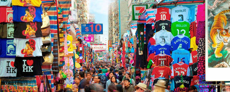 The colorful Ladies' Market in Hong Kong.