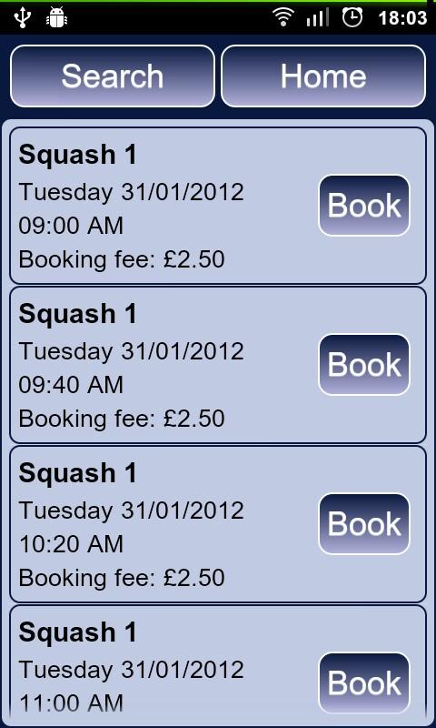 Squash Bookings Screen 3