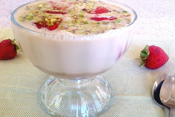 Amaranth Soup with Roasted Strawberries
