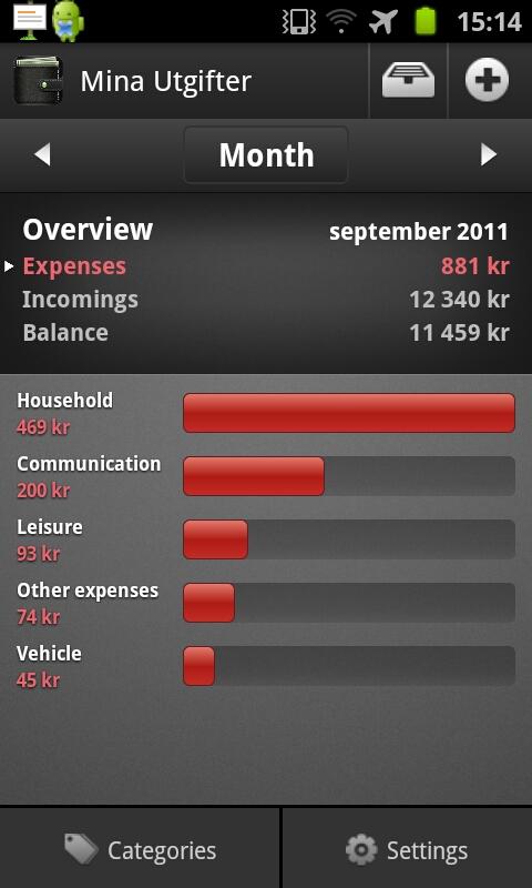 Android application My Wallet+ screenshot