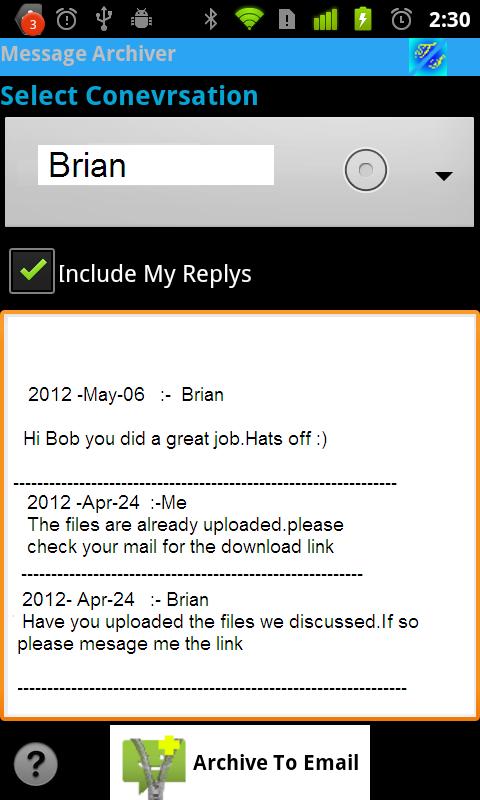Message Archiver Screen 2