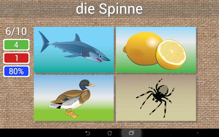 Learn to write German words. Screen 3