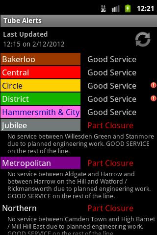 London Tube Alerts Screen 2