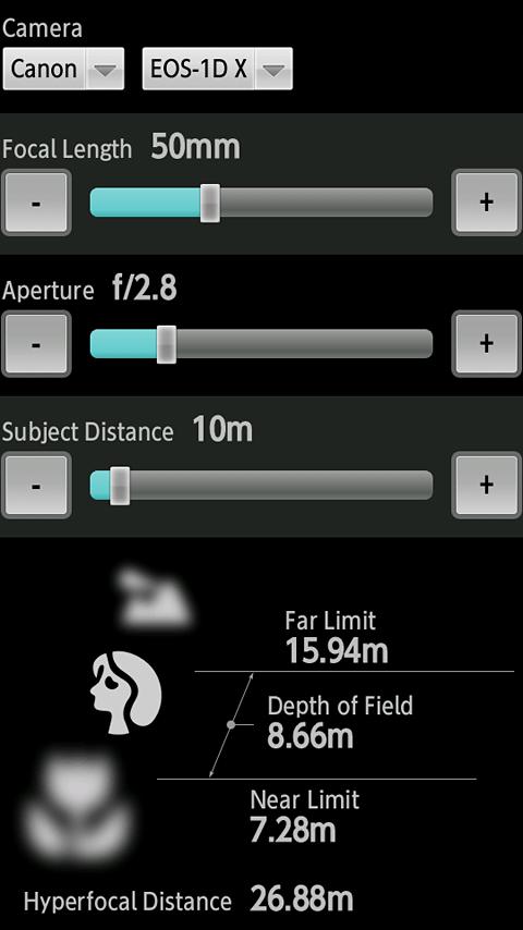 DoF Calculator Screen 1