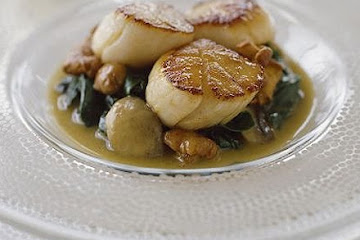 Sautéed scallops with mushrooms & spinach sauce
