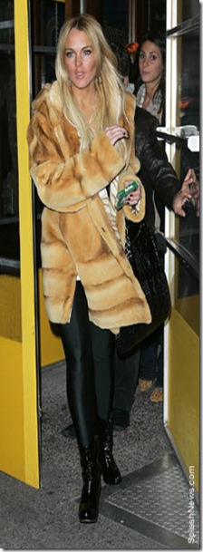 lindsay lohan wearing Masha Markova fur coat picture