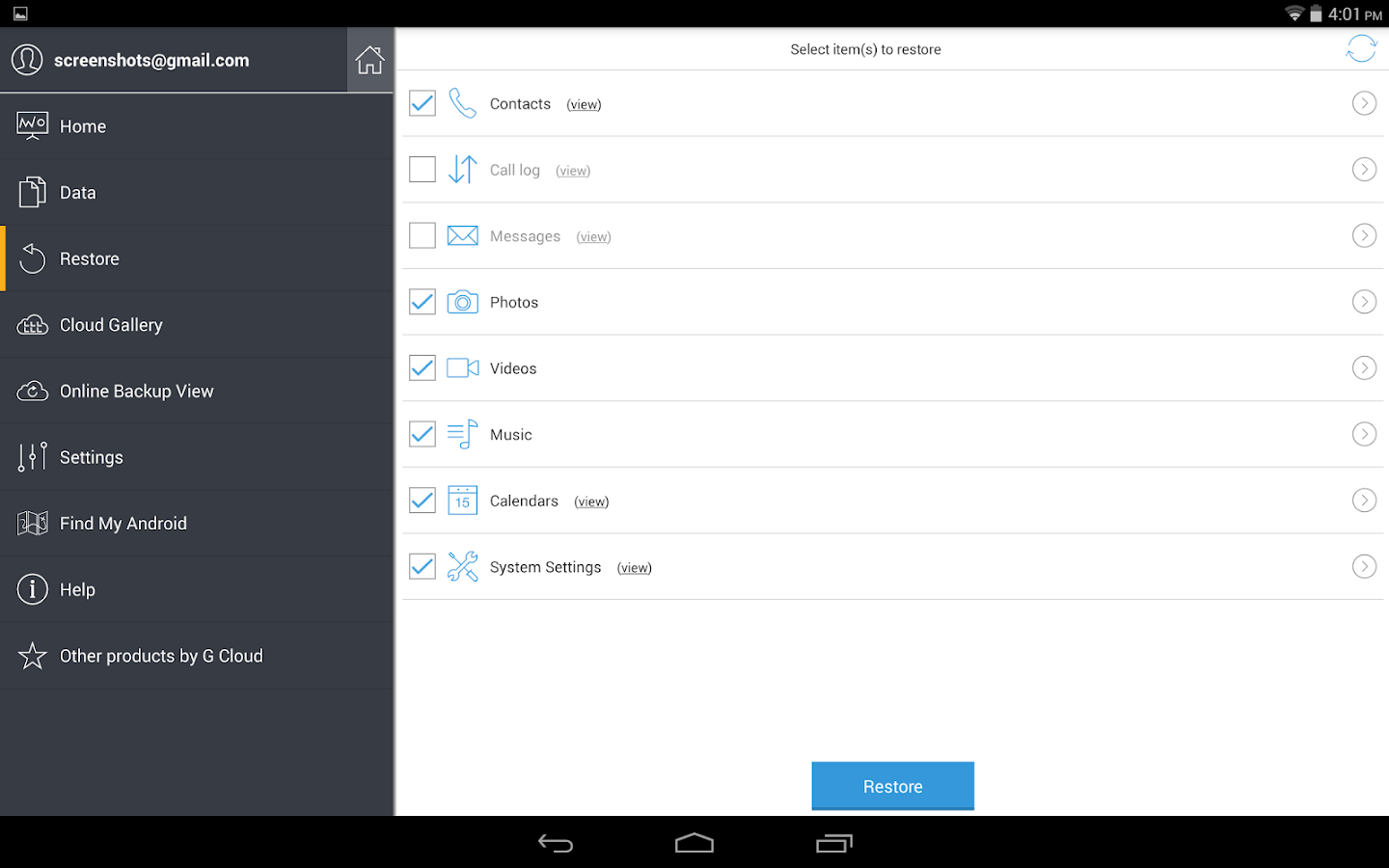 G Cloud Backup screenshot