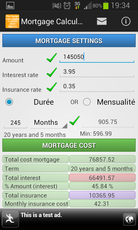 Android application Mortgage Calculator screenshort