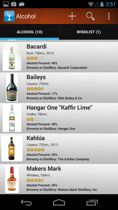 Android application Alcohol Liquor Beer Collectors screenshort