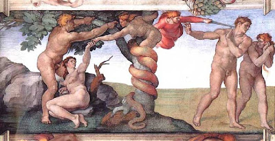 michelangelo, sistine chapel, the expulsion of adam and eve from paradise, for eating fruit from the tree of knowledge